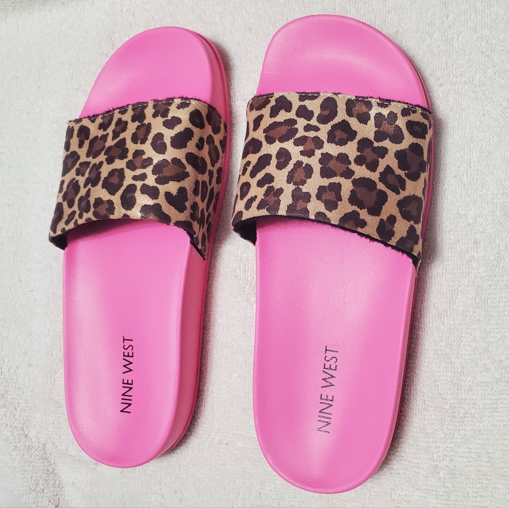 Nine West leopard slide sandals